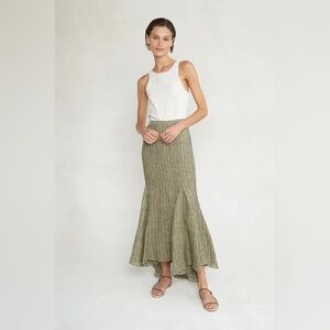 NWT Chan Luu Olive Green Striped Maxi Skirt